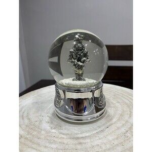 Musical Nutcracker Snow Globe Silver Soldier Christmas Holiday Decor Gift TESTED